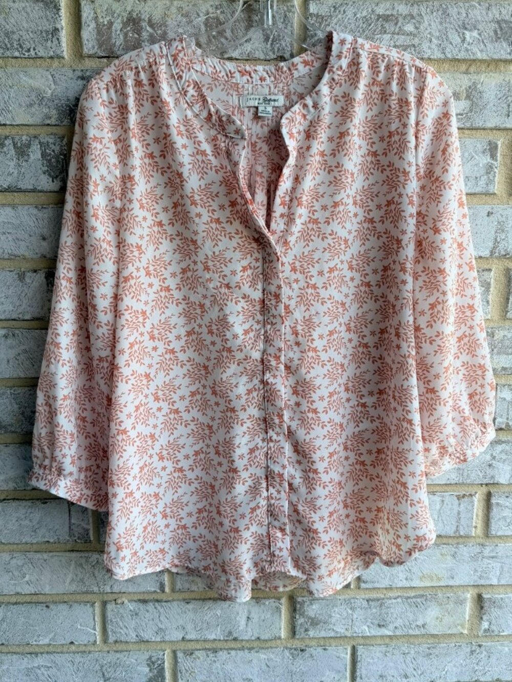 Jachs Girlfriend 3/4 Sleeve Button Up V-Neck Sheer Floral Blouse Women's Size S